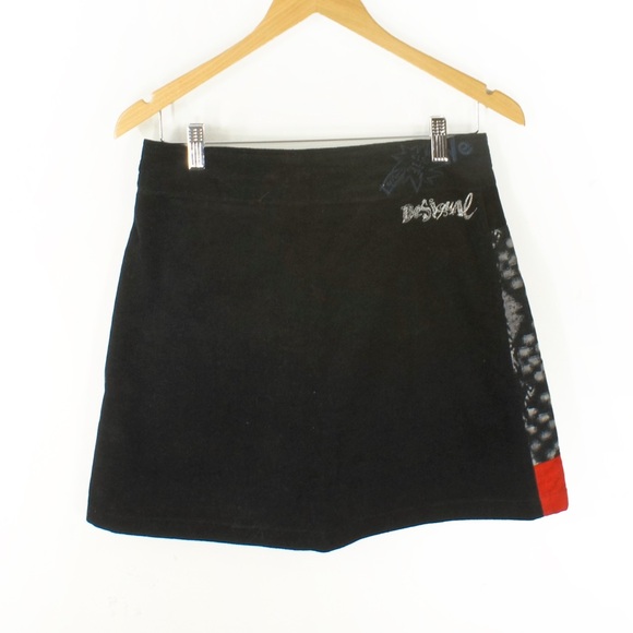 Vintage Desigual Geometric Patchwork Velvet Corduroy Wrap Skirt - Picture 3 of 7